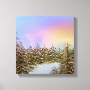 Impressão Em Tela Snowy Pines no Sunrise - Paisagem Original de inve
