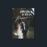Impressão Em Tela Sobreposição Branca de Nomes Grandes para Sempre F<br><div class="desc">A tela de fotos do casamento estimula a tela com os nomes da noiva e do noivo em letras grandes brancas acima de sempre em um roteiro bonito.</div>