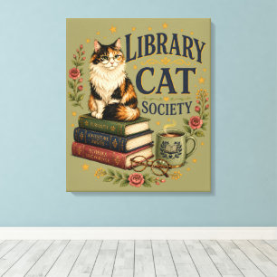 Impressão Em Tela Sociedade do Gato da Biblioteca Calico Bibliófilo