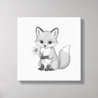 Impressão Em Tela Soft Woodland Fox Holding a Flower