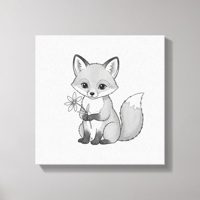 Impressão Em Tela Soft Woodland Fox Holding a Flower (Frente)