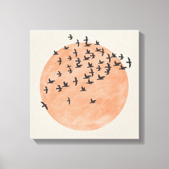 Impressão Em Tela Sol com bando de aves (Frente)