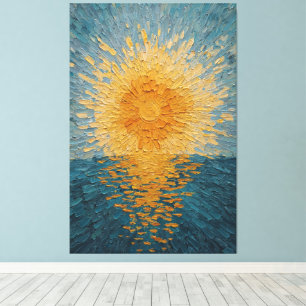 Impressão Em Tela Sol Dourado Sobre Oceano Azul Textura Abstrata na