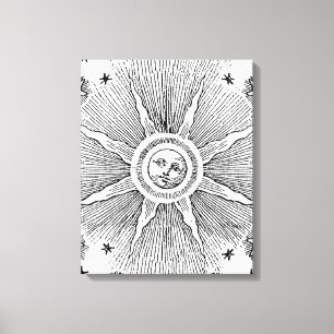 Impressão Em Tela Sol Estrelas Antigo Céu Noturno Zodíaco Medieval