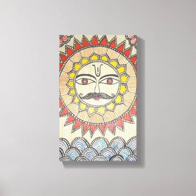 Impressão Em Tela Sol no estilo de pintura de Madhubani (Frente)