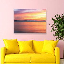 Impressão Em Tela Sol quente à noite sobre fotografia do Lago Horizo