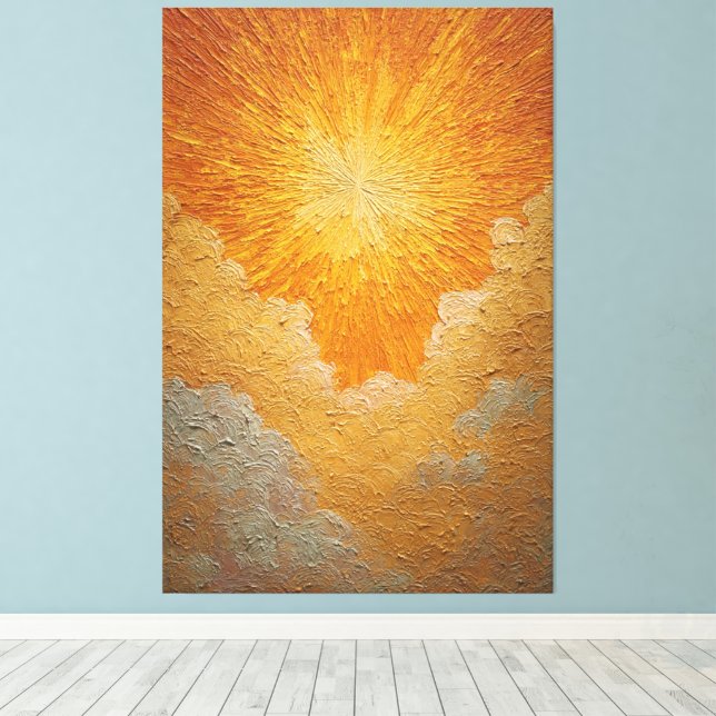 Impressão Em Tela Sol Radiante com Nuvens Douradas Texturizado Abstr (Insitu(piso de madeira))
