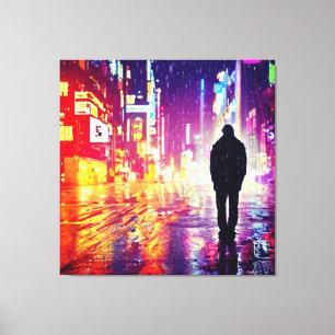 Impressão Em Tela Solitário Cyberpunk Na Tela De Chuva Imprime