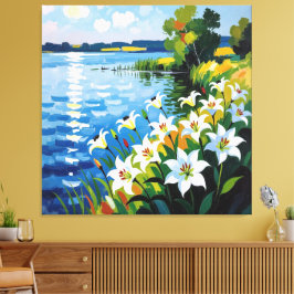 Impressão Em Tela „Sommerglück am See – Marienkäfer auf Lilien“