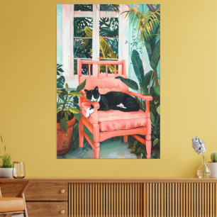 Impressão Em Tela Sonhando Gato em Paraíso Rosa