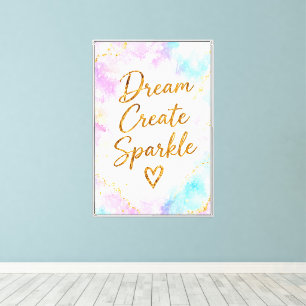 Impressão Em Tela Sonhar Criar Brilho Pastel Aquarela Dourado Rosa