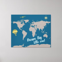 Sonhe Grande Pequeno! World Map Baby Nursery Art
