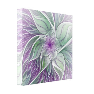 Impressão Em Tela Sonho de Flor, Arte Fractal Verde Abstrato púrpura