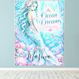 Impressão Em Tela Sonhos do Oceano Azul Pastel Sereia Princesa Fanta