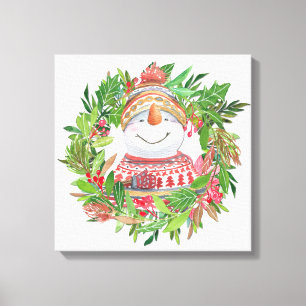 Impressão Em Tela Sorriso Snowman Wreath Natal