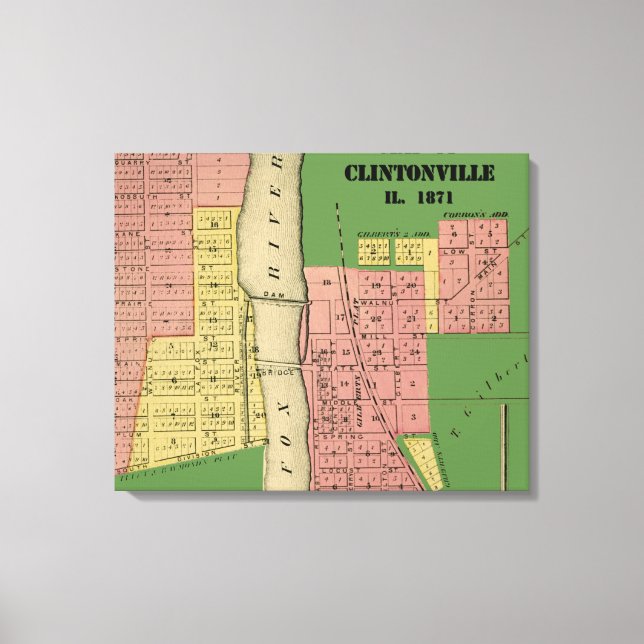 Impressão Em Tela South Elgin Illinois Clintonville Map Art 1871 (Frente)