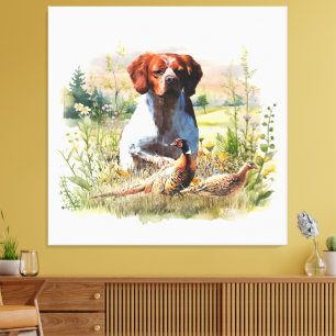 Impressão Em Tela Spaniel da Bretanha – Campo, Foco, Faisão, Arte