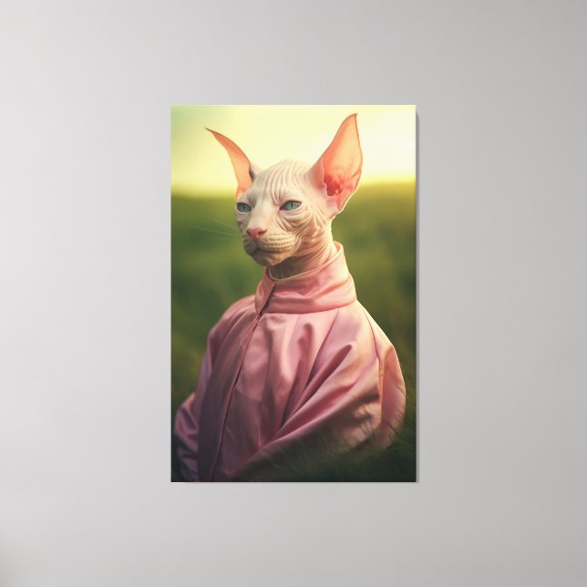 Impressão Em Tela Sphynx Cat in Outfit – Vibrant Nature Scene (Frente)