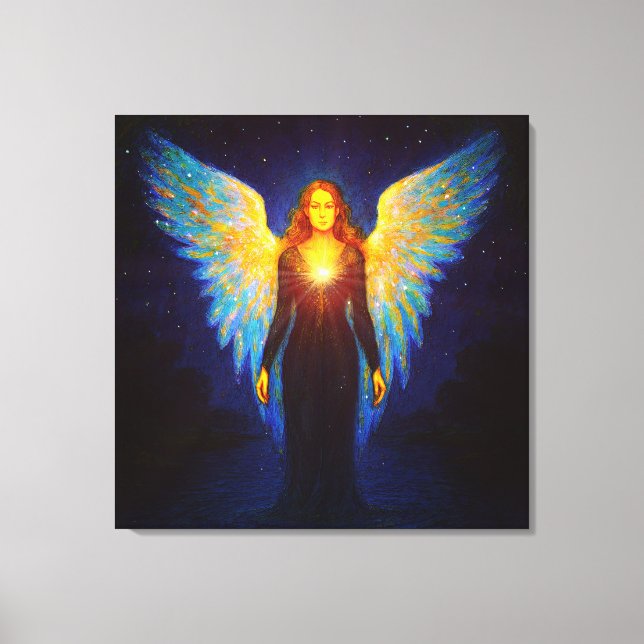 Impressão Em Tela Spirituell Leuchtender Engel bei Nacht am See (Frente)