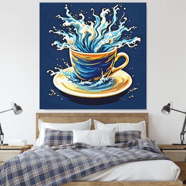 Impressão Em Tela Splash Oceânico de Café (Insitu(Quarto))