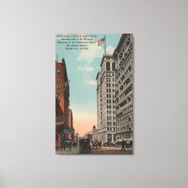 Impressão Em Tela Spokane, WA - Vista de Centro com Horsecarts (Frente)