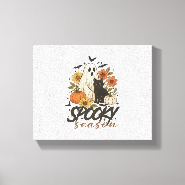 Impressão Em Tela Spooky Season Ghost Retro Spooky Floral Halloween (Frente)