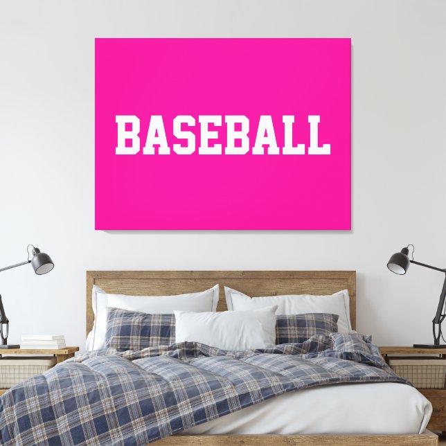 Impressão Em Tela Sporty Athletic White BASEBALL Text On Bright Pink (Insitu(Quarto))
