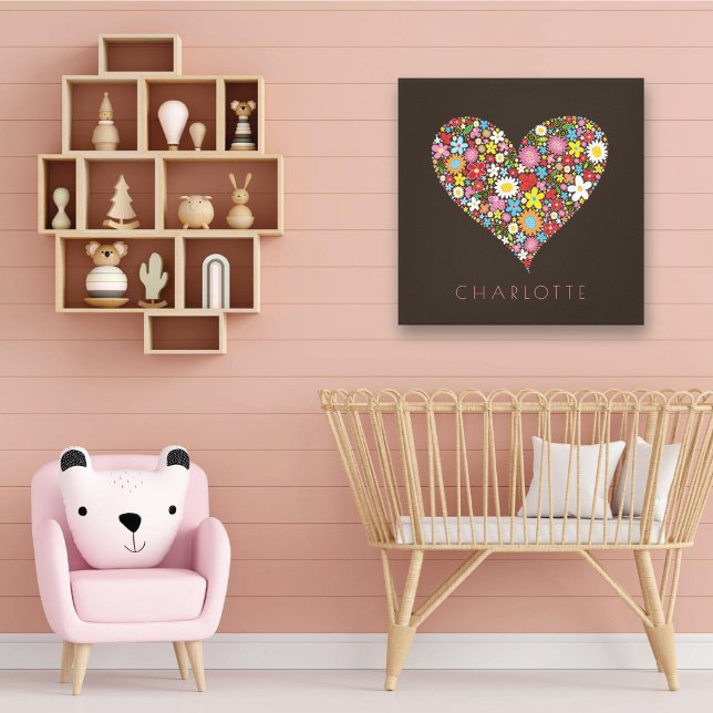 Impressão Em Tela Spring Flowers Garden Love Heart Nursery Wall Art (Whimsical Spring Flowers Garden Love Heart Girl's Nursery Room Wall Art @ fat_fa_tin)