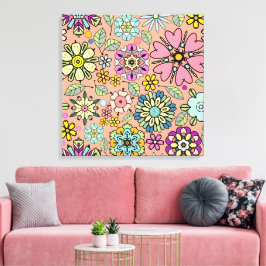 Impressão Em Tela Spring Season Retro Flower Colors Seamless Pattern