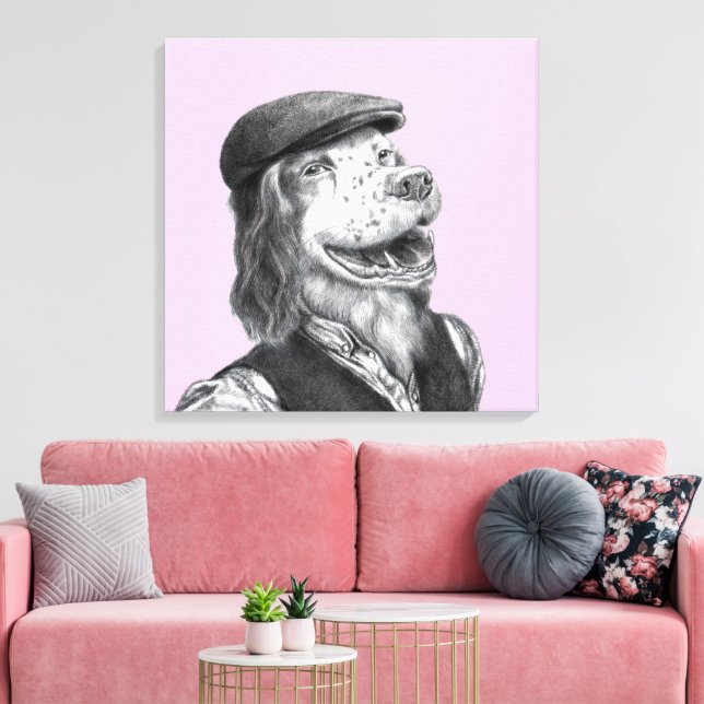 Impressão Em Tela Springer Spaniel com Chapéu Plano (Ume) (Insitu(Sala de estar))