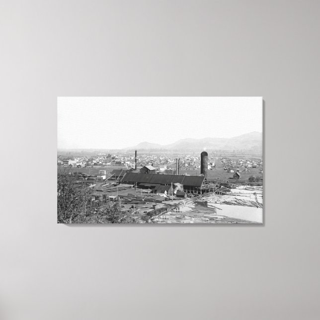 Impressão Em Tela Springfield, OR Town View e Lumber Mills (Frente)