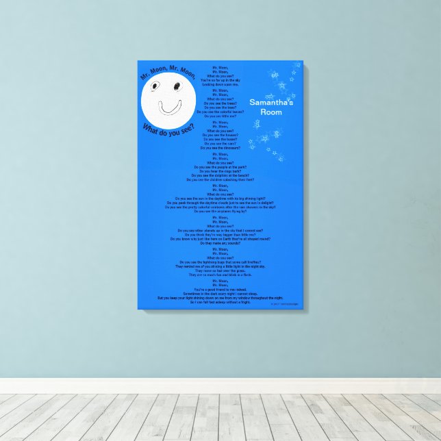Impressão Em Tela Sr Lua Estrelas Brancas Nome 18" x 27" (Insitu(piso de madeira))