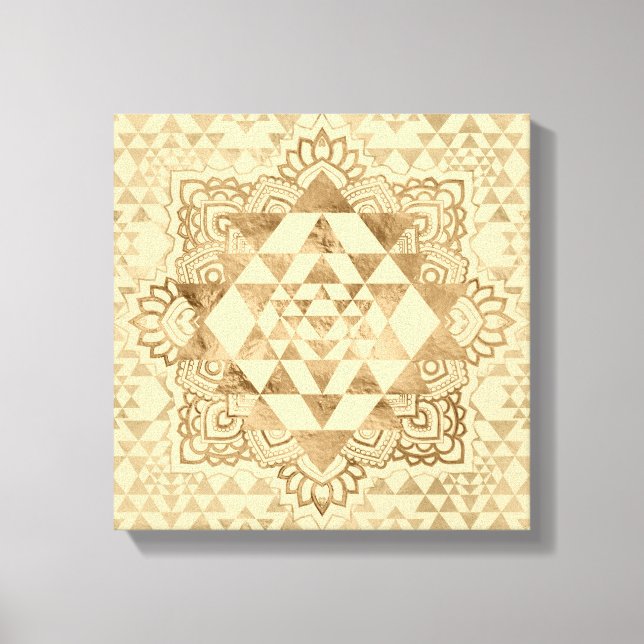 Impressão Em Tela Sri Lanka/Sri Chakra Pastel Dourado (Frente)