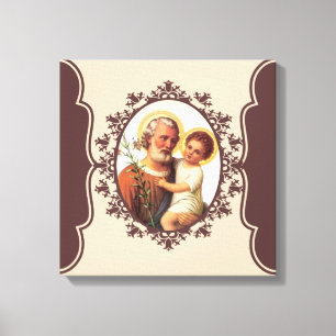 Impressão Em Tela St Joseph católico com criança Jesus