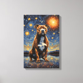 Impressão Em Tela Staffy Dog "Starry Nights"