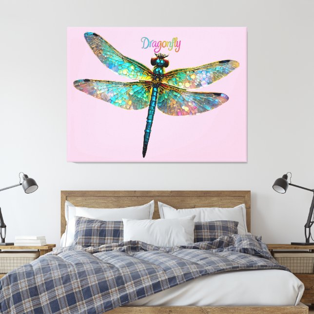 Impressão Em Tela Stained Glass Colorful Dragonfly (Insitu(Quarto))