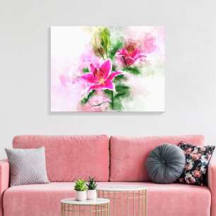Impressão Em Tela Stargazer Lily Flor Watercolor - wb 02