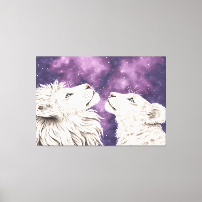 Impressão Em Tela Stargazers Galaxy White Lion Casal Ame Soulmates (Frente)