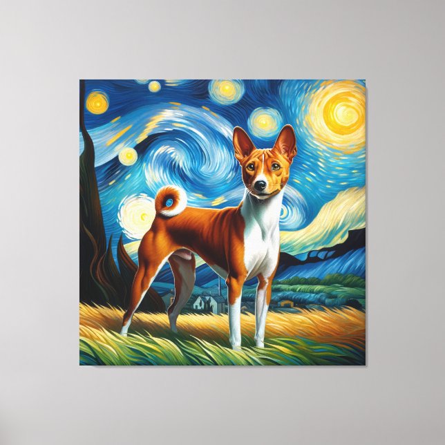 Impressão Em Tela Starry Basenji Dog Portrait - Retrato Pet (Frente)