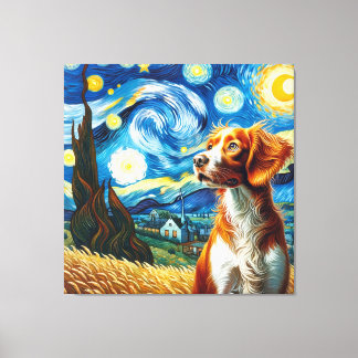 Impressão Em Tela Starry Brittany Dog Portrait - Retrato Pet