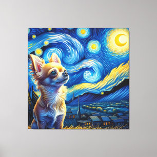 Impressão Em Tela Starry Chihuahua Dog Portrait - Retrato Pet