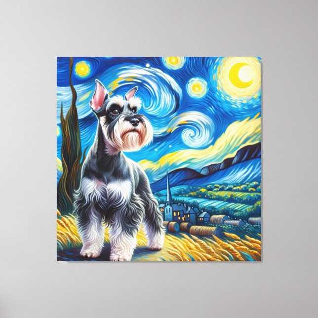 Impressão Em Tela Starry Miniature Schnauzer Portrait (Frente)