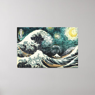 Impressão Em Tela Starry nami - Hokusai & van Gogh