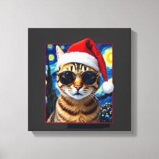 Impressão Em Tela Starry Night Orange Tabby Cat Christmas