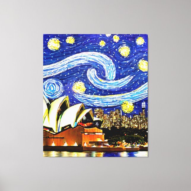 Impressão Em Tela Starry Night Sydney Austrália Opera House Drawstri (Frente)