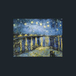 Impressão Em Tela Starry Night Vincent van Gogh<br><div class="desc">Algodão em Cordeville. Vincent Willem van Gogh. Paisagem noturna em tons azuis e amarelos escuros. Há uma ponte sobre o rio. No primeiro plano,  um homem e uma mulher caminham pelo cais. As estrelas estão brilhando no céu. Reprodução de famosas imagens de arte no dominio público.</div>