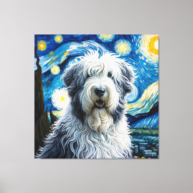 Impressão Em Tela Starry Old English Sheepdog Portrait (Frente)