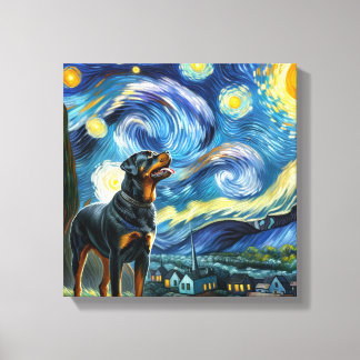 Impressão Em Tela Starry Rottweiler Dog Retrato - Retrato Pet