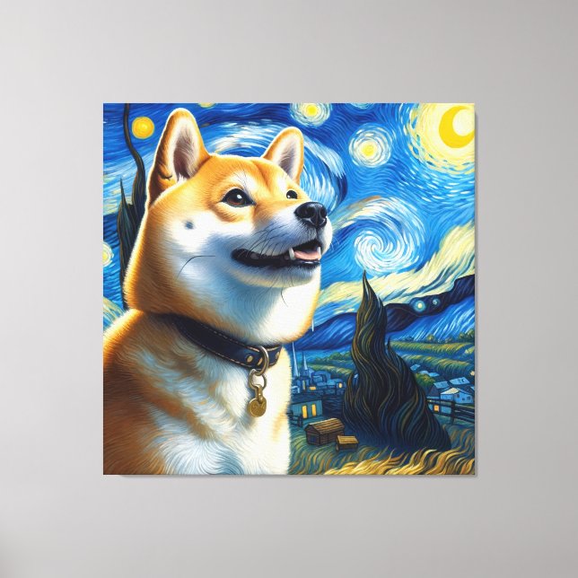 Impressão Em Tela Starry Shiba Inu Dog Retrato - Retrato Pet (Frente)