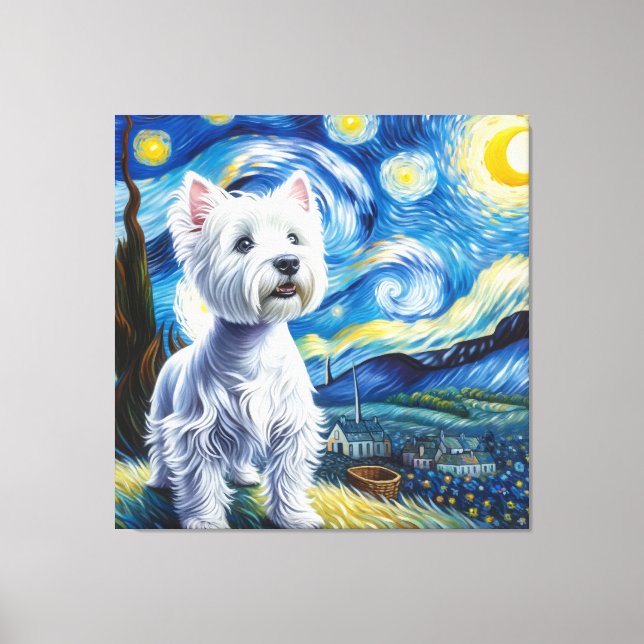 Impressão Em Tela Starry West Highland White Terrier Dog Retrato (Frente)